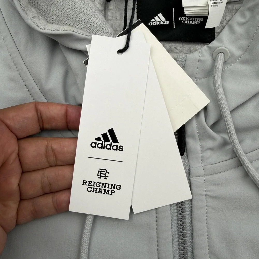 Adidas Reigning Champ Hoodie Mens 2XL Gray Full Zip Hooded Fleece Stretch NWT